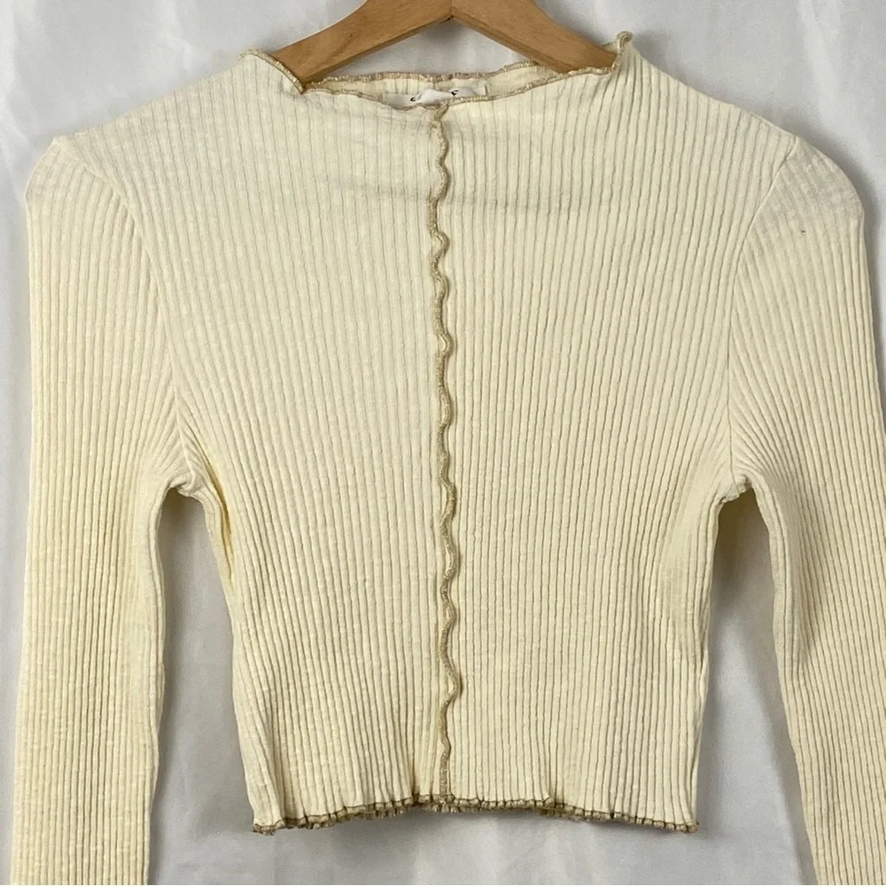 O’Neill Cream Ribbed Y2K Long Sleeve Cropped Top Size Small - Picture 2 of 16
